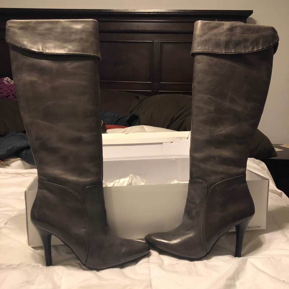 Aldo grey knee high stiletto boots